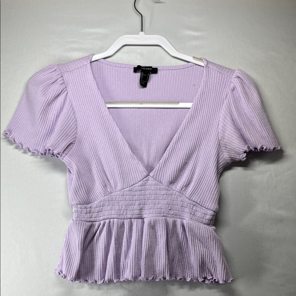 Forever‎ 21 Lilac Ribbed Peplum Blouse